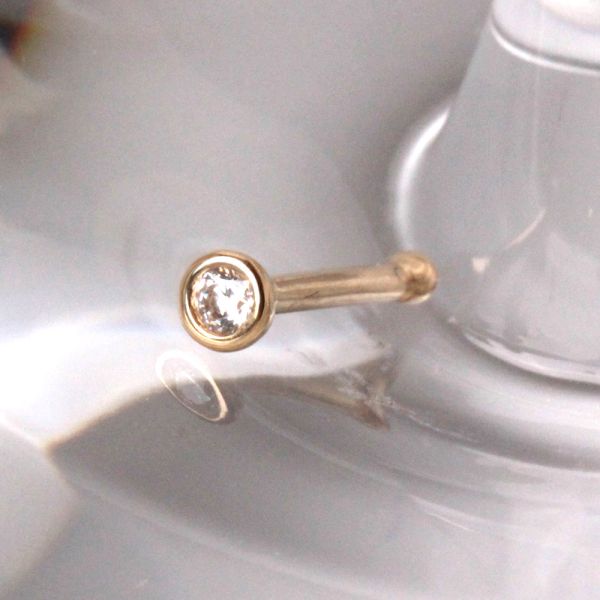 14Kt. Gold Stud Nose Ring with Press Fit CZ