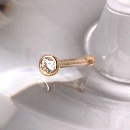 14Kt. Gold Stud Nose Ring with Press Fit CZ