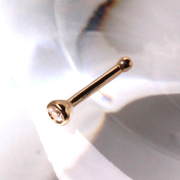 14Kt. Gold Stud Nose Ring with Press Fit CZ