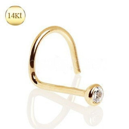 14kt Yellow Gold Nose Screw Press Fit CZ