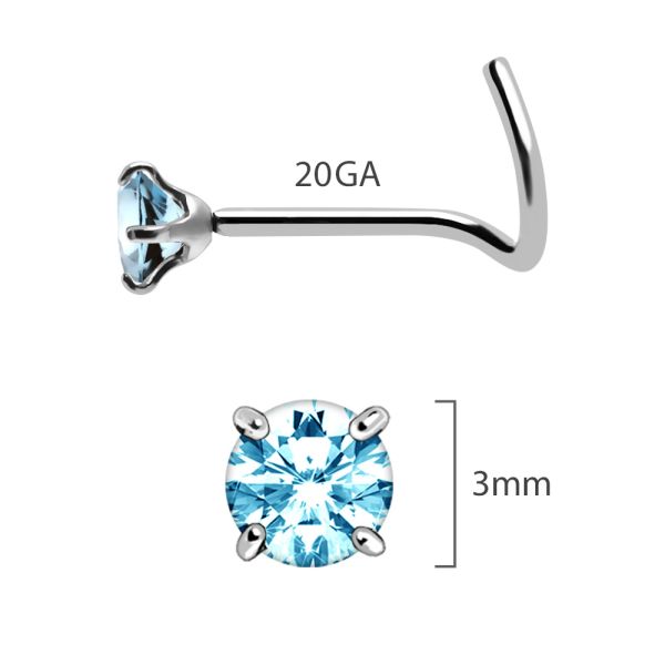 316L Surgical Steel Screw Nose Ring with Prong Set Gem