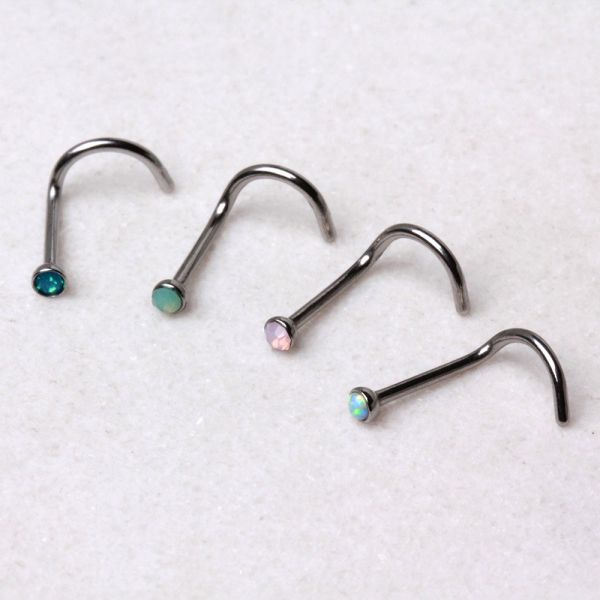 316L Surgical Steel Opalite Screw Nose Ring