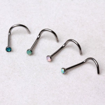 316L Surgical Steel Opalite Screw Nose Ring