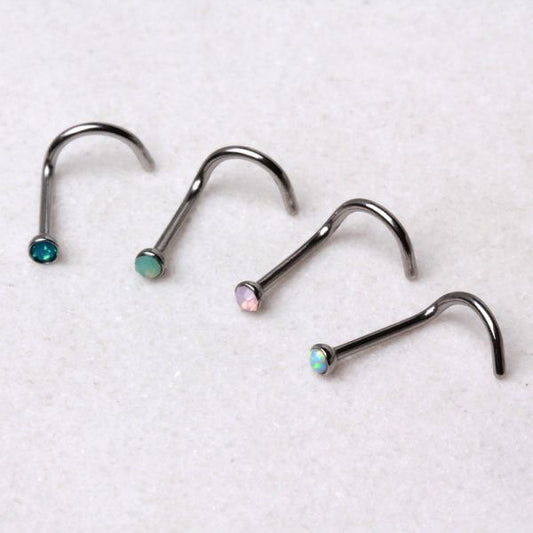 316L Surgical Steel Opalite Screw Nose Ring