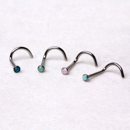 316L Surgical Steel Opalite Screw Nose Ring