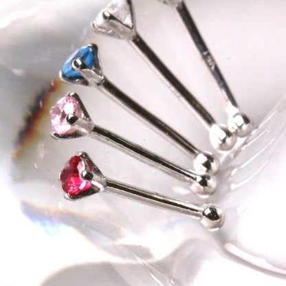 14Kt White Gold Stud Nose Ring with Prong Setting Gem