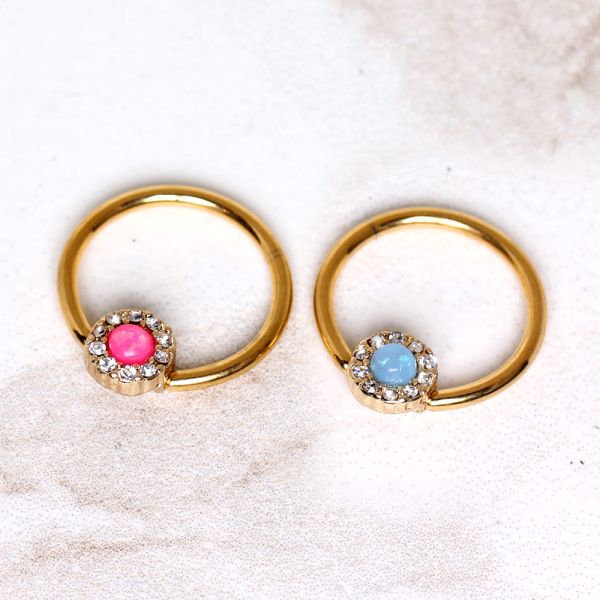Gold Plated Jeweled Synthetic Opal Captive Bead Ring Nipple Jewelry