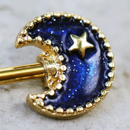 Gold Plated Blue Galaxy Stardust Nipple Bar