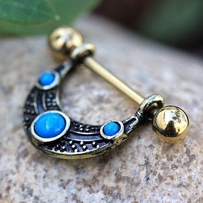 Gold Plated Turquoise Shield Nipple Ring