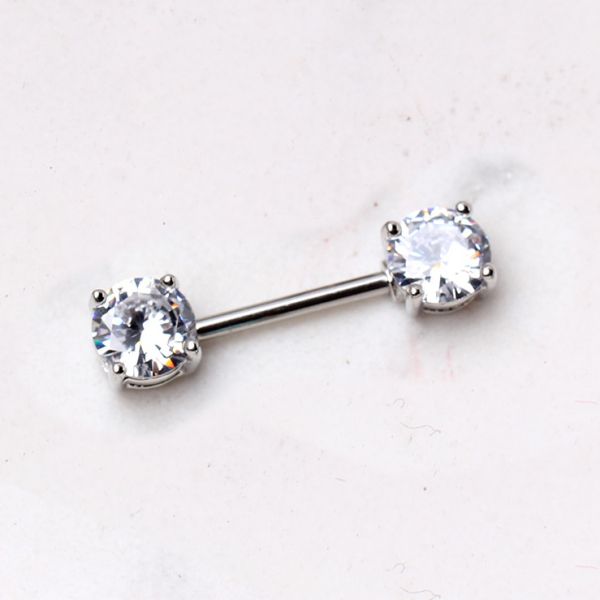 Prong Set Round CZ Nipple Bar Set