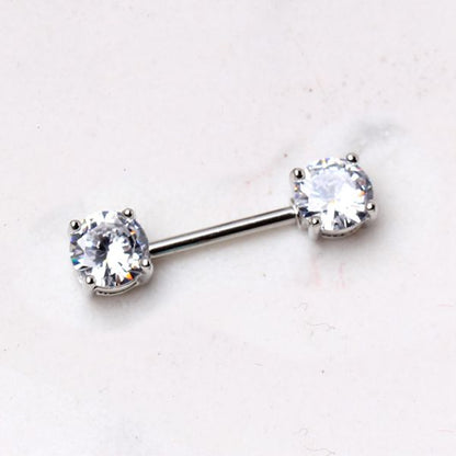 Prong Set Round CZ Nipple Bar Set