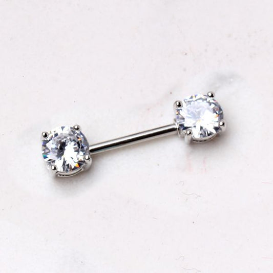 Prong Set Round CZ Nipple Bar Set