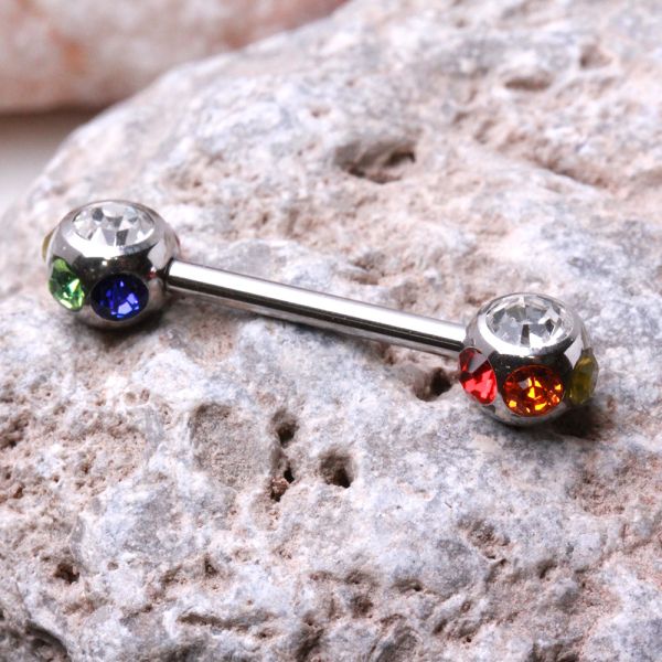316L Surgical Steel Nipple Bar with Multi-Gemmed Balls