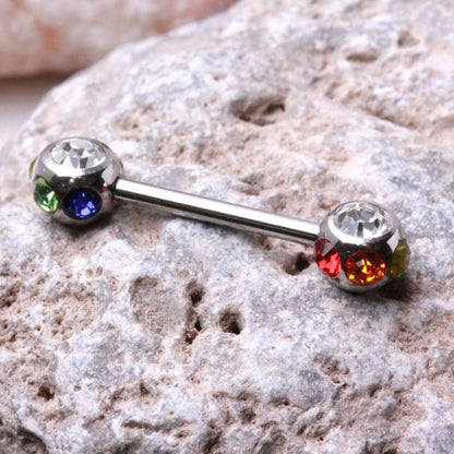 316L Surgical Steel Nipple Bar with Multi-Gemmed Balls