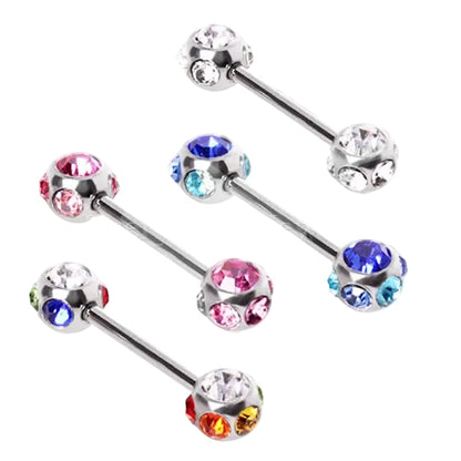 316L Surgical Steel Nipple Bar with Multi-Gemmed Balls