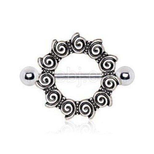 316L Stainless Steel Antique Tribal Multi-Spiral Nipple Shield