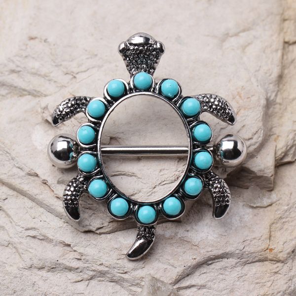 316L Stainless Steel Teal Blue Turtle Nipple Shield