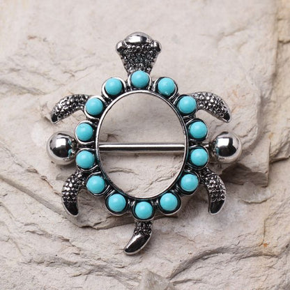 316L Stainless Steel Teal Blue Turtle Nipple Shield