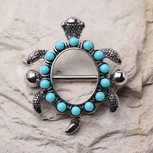 316L Stainless Steel Teal Blue Turtle Nipple Shield