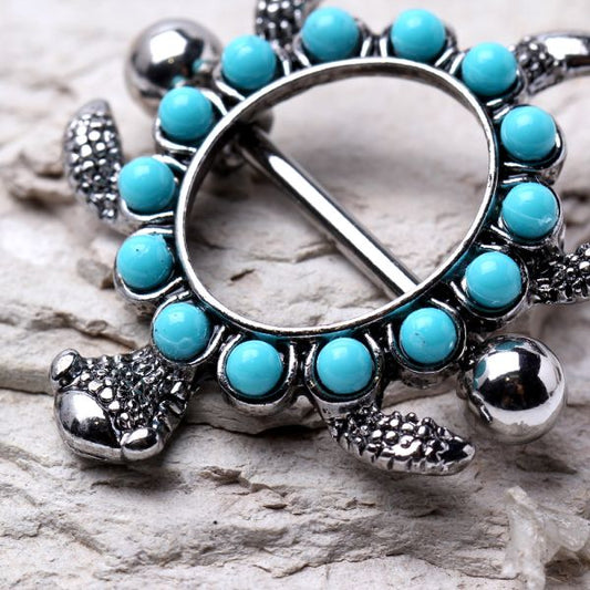316L Stainless Steel Teal Blue Turtle Nipple Shield