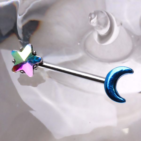 316L Stainless Steel Aurora Star and Moon Nipple Bar