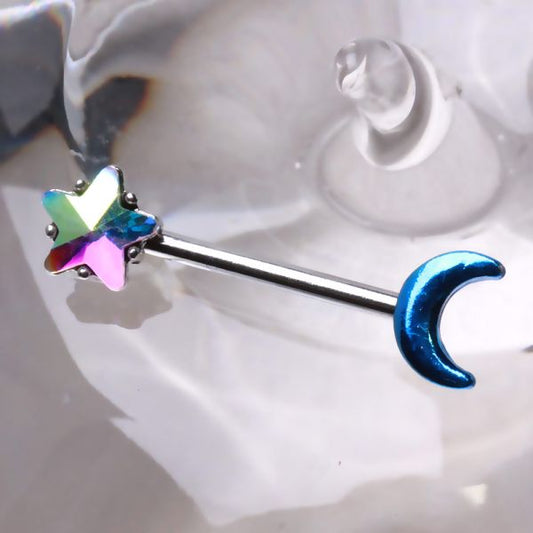 316L Stainless Steel Aurora Star and Moon Nipple Bar