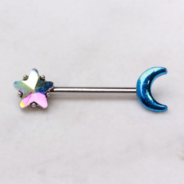 316L Stainless Steel Aurora Star and Moon Nipple Bar