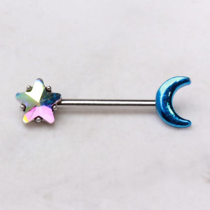 316L Stainless Steel Aurora Star and Moon Nipple Bar