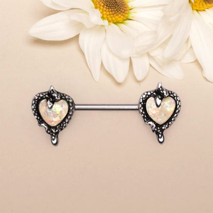 316L Stainless Steel Synthetic Opal Heart with Snake Nipple Bar