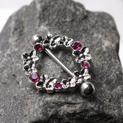 316L Stainless Steel Pink Flower Wreath Nipple Shield