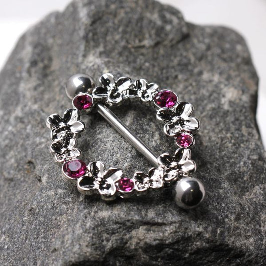 316L Stainless Steel Pink Flower Wreath Nipple Shield