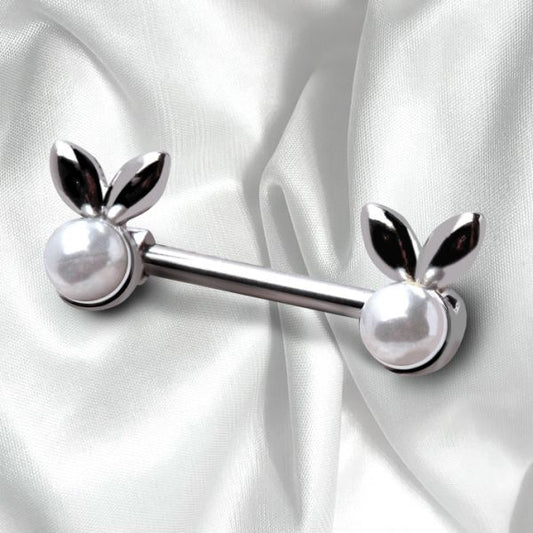 316L Stainless Steel White Faux Pearl Bunny Nipple Bar