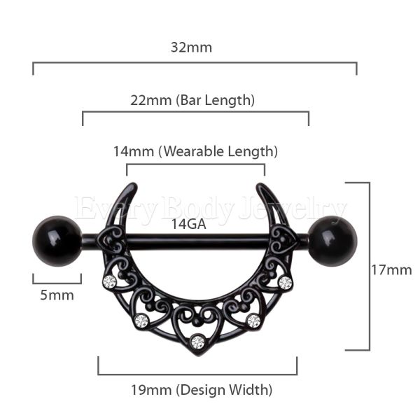Black PVD Plated Crescent Moon Nipple Shield