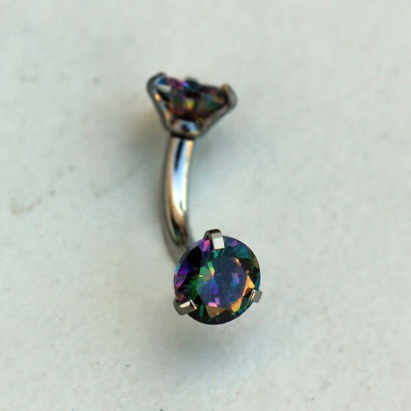 Internally Threaded 316L Stainless Steel Prong Set Iridescent Cubic Navel Ring