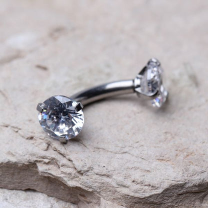 Internally Threaded 316L Stainless Steel Prong Set Iridescent Cubic Navel Ring