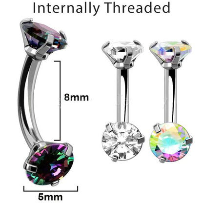 Internally Threaded 316L Stainless Steel Prong Set Iridescent Cubic Navel Ring