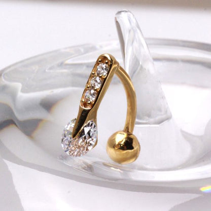 14Kt Yellow Gold Navel Ring with Top Down Multi Round Gems