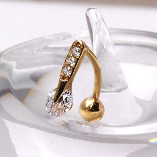14Kt Yellow Gold Navel Ring with Top Down Multi Round Gems