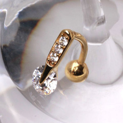 14Kt Yellow Gold Navel Ring with Top Down Multi Round Gems