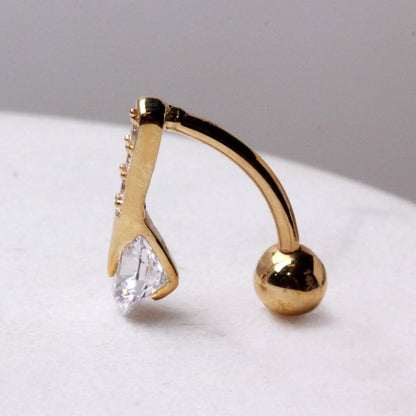 14Kt Yellow Gold Navel Ring with Top Down Multi Round Gems