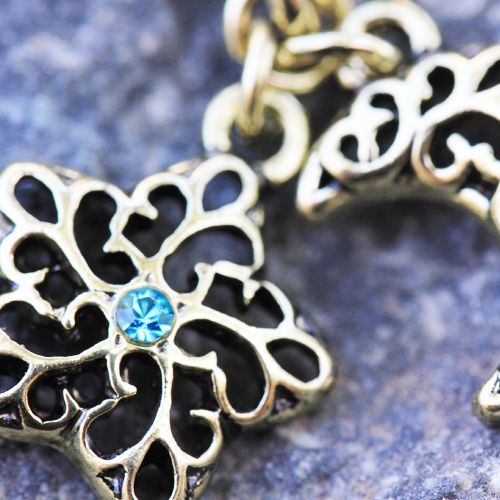 316L Stainless Steel Golden Moon & Star Dangle Navel Ring