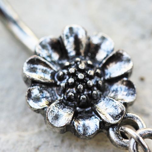 316L Stainless Steel Flower and Aqua Pendant Dangle Navel Ring