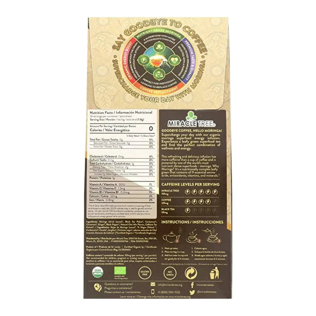 Organic Moringa Energy Tea - Chai Spice - Natural Coffee Alternative