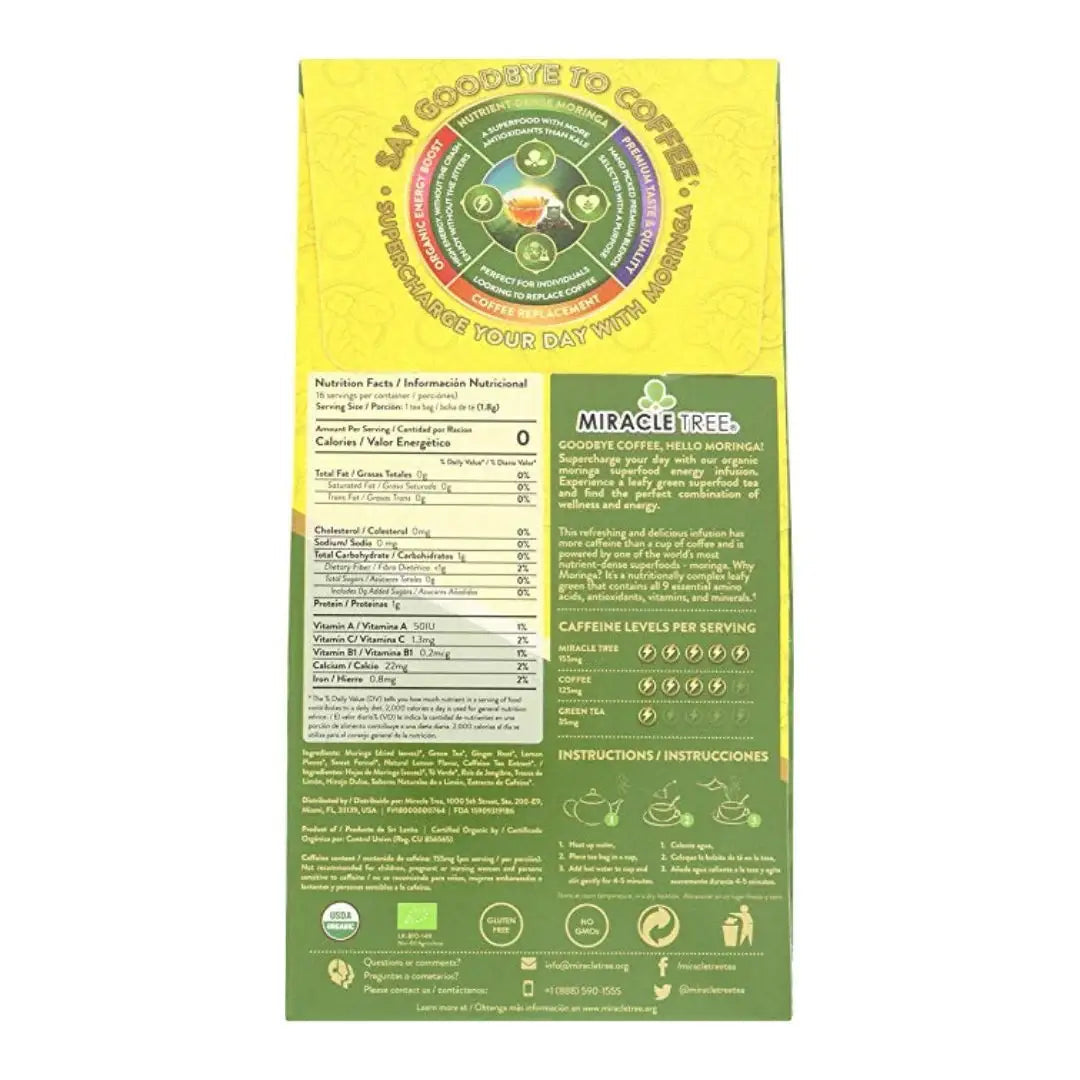 Organic Moringa Energy Tea - Ginger Lemon - Natural Coffee Alternative