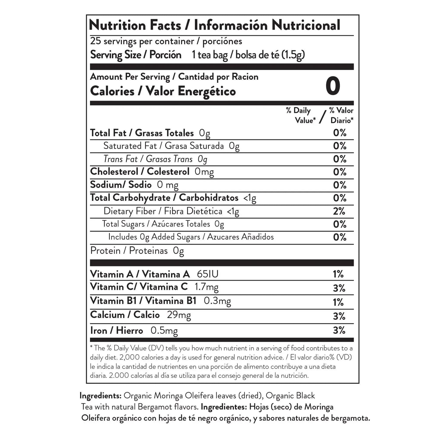 Organic Moringa Tea - Earl Grey - Lightly Caffeinated Herbal Tea