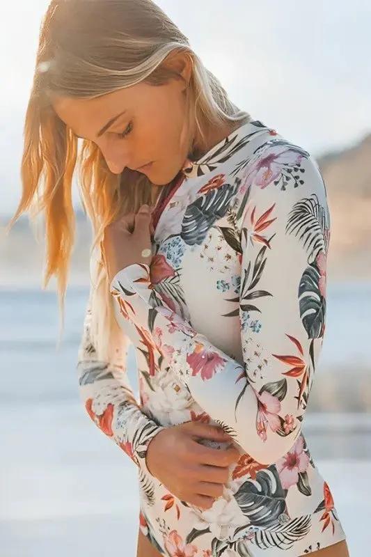 Women's Rash Guard Rash Guard Swim Shirt - UPF50+ Sun Protection - Pink Floral Long Sleeve