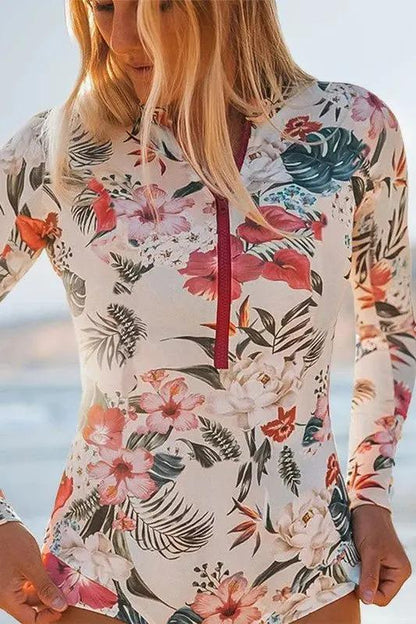 Women's Rash Guard Rash Guard Swim Shirt - UPF50+ Sun Protection - Pink Floral Long Sleeve