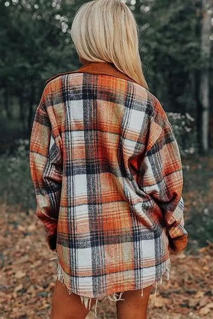 Women's Corduroy Shacket Shacket - Plaid Corduroy Pocketed - Women's Fall Layering