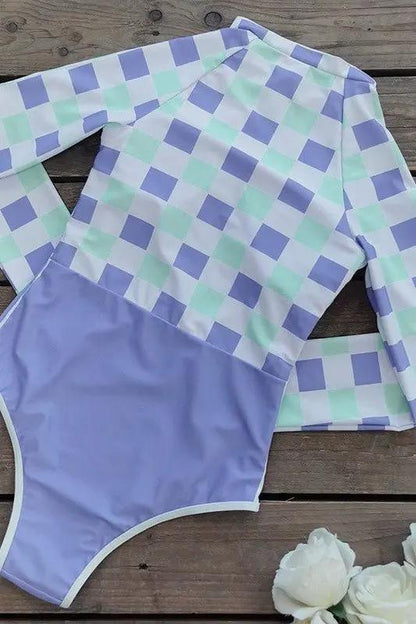 Women's Rashguard Swimsuit Women's Rashguard - UPF50+ Sun Protection - Plaid One Piece