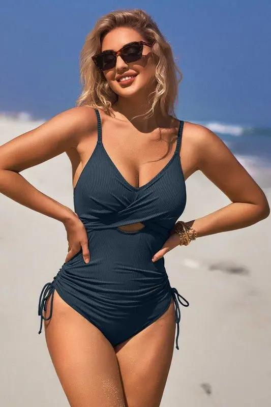 Women's One-Piece Swimsuit Women's Ribbed Swimsuit - High Cut Push Up - Tie Side One Piece